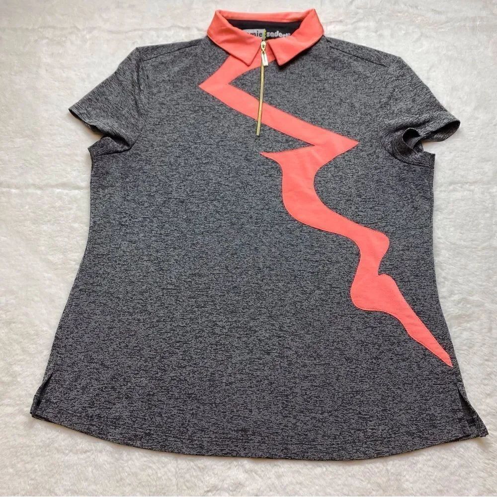 Jamie Sadock 1/4 Zip Gray and Coral Golf Polo Size Small